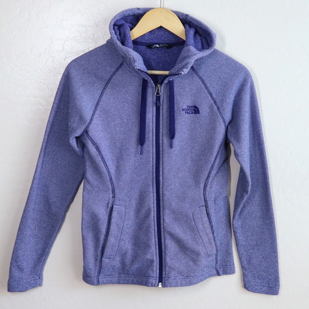 The North Face Full Zip Hoodie Womens XS Purple Striped Fleece Jacket Activewear
